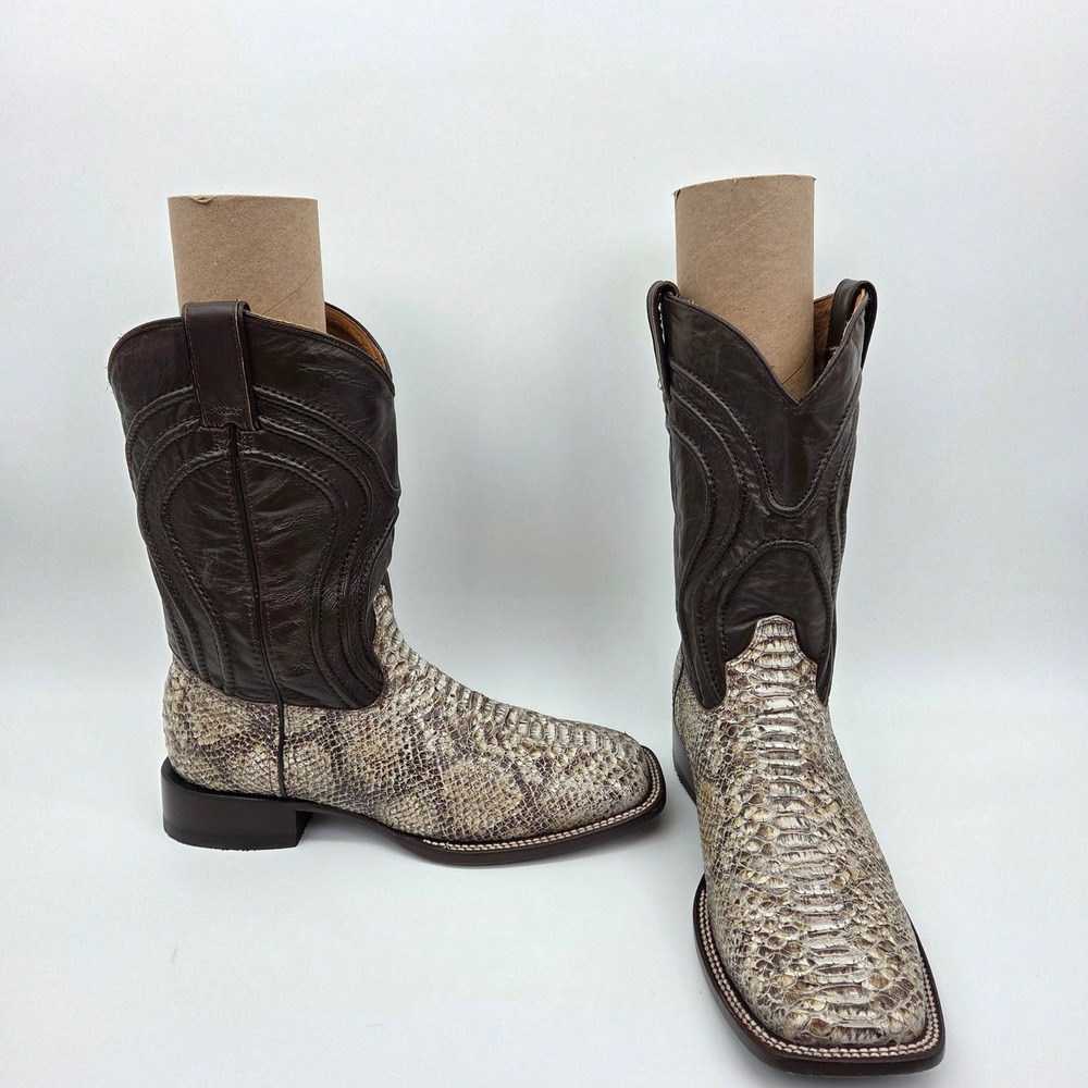 Alfa Python Snakeskin Square Toe Leather Western … - image 1